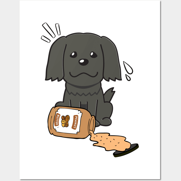 Cute Black Dog spilled a jar of peanut butter Wall Art by Pet Station